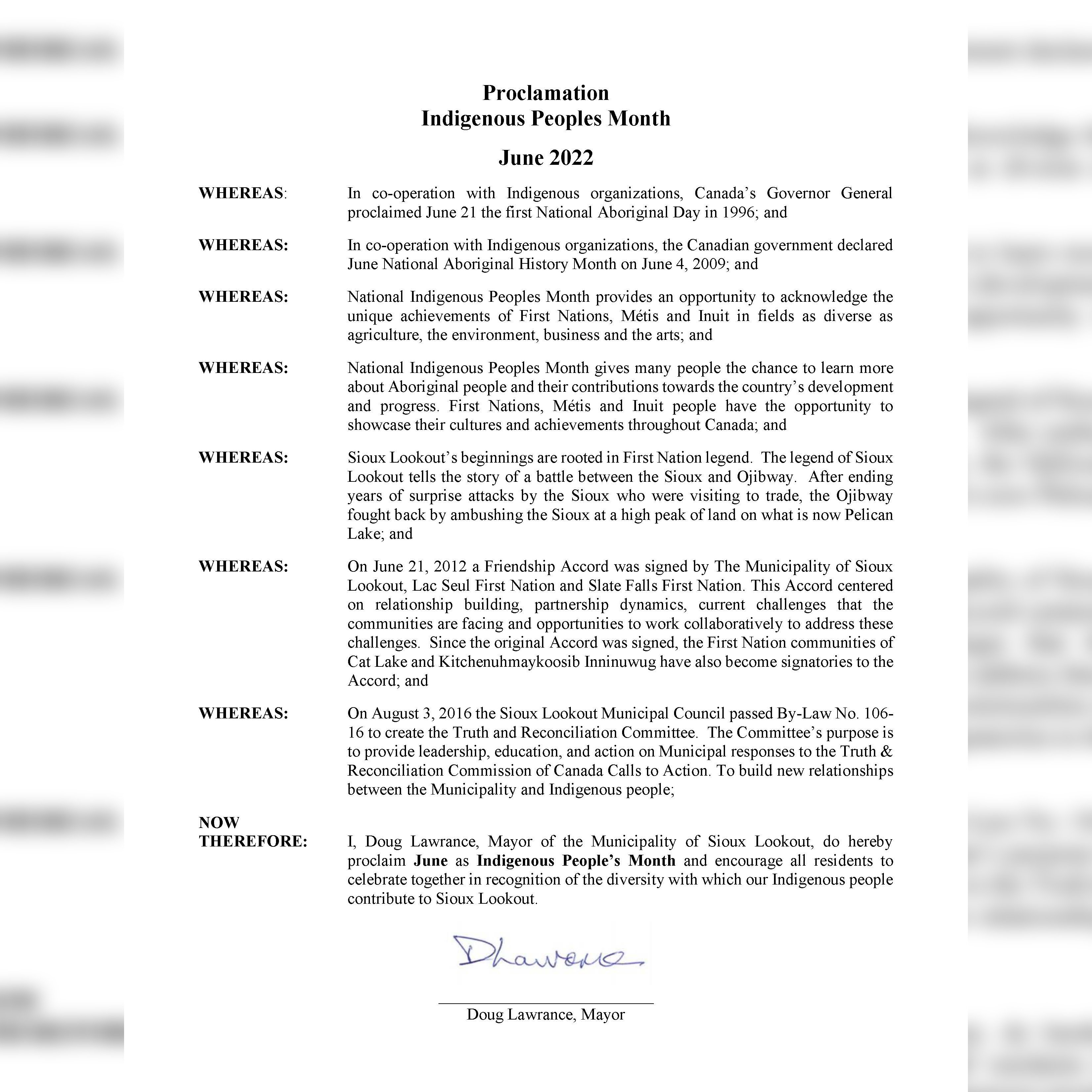 Indigenous Peoples Month Proclamation