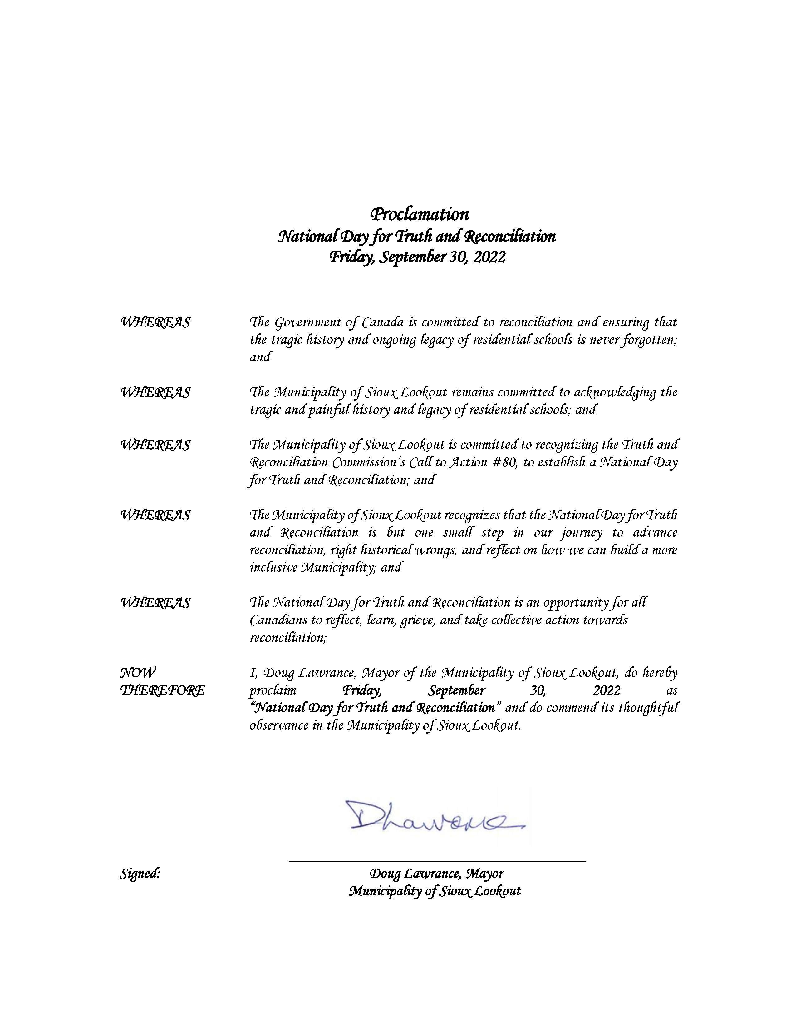 Proclamation - National Day for Truth and Reconciliation