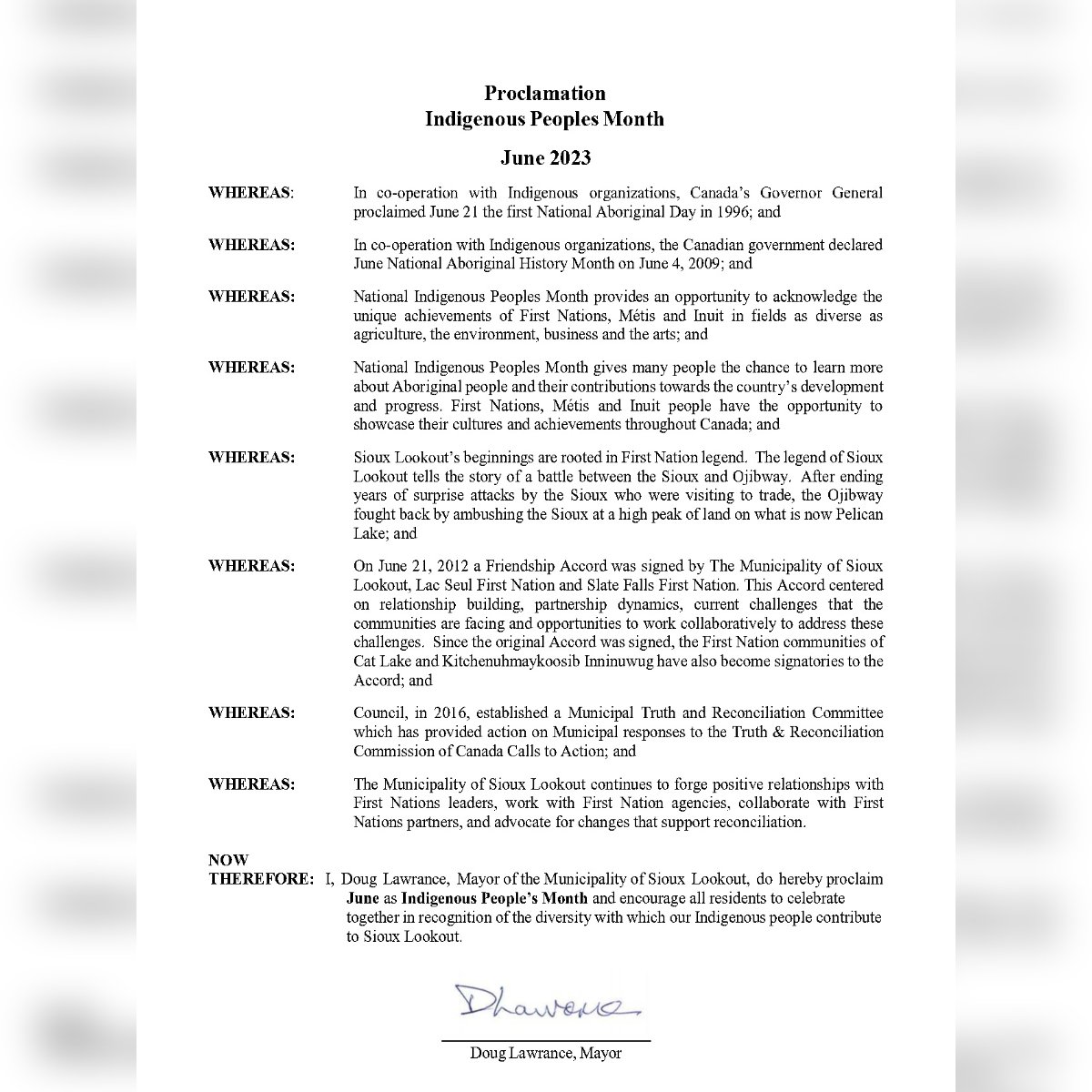 Proclamation for Indigenous People's Month