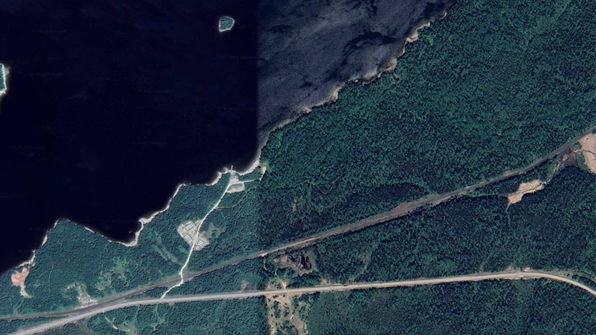 Aerial view of the property on Highway 664 and Lost Lake