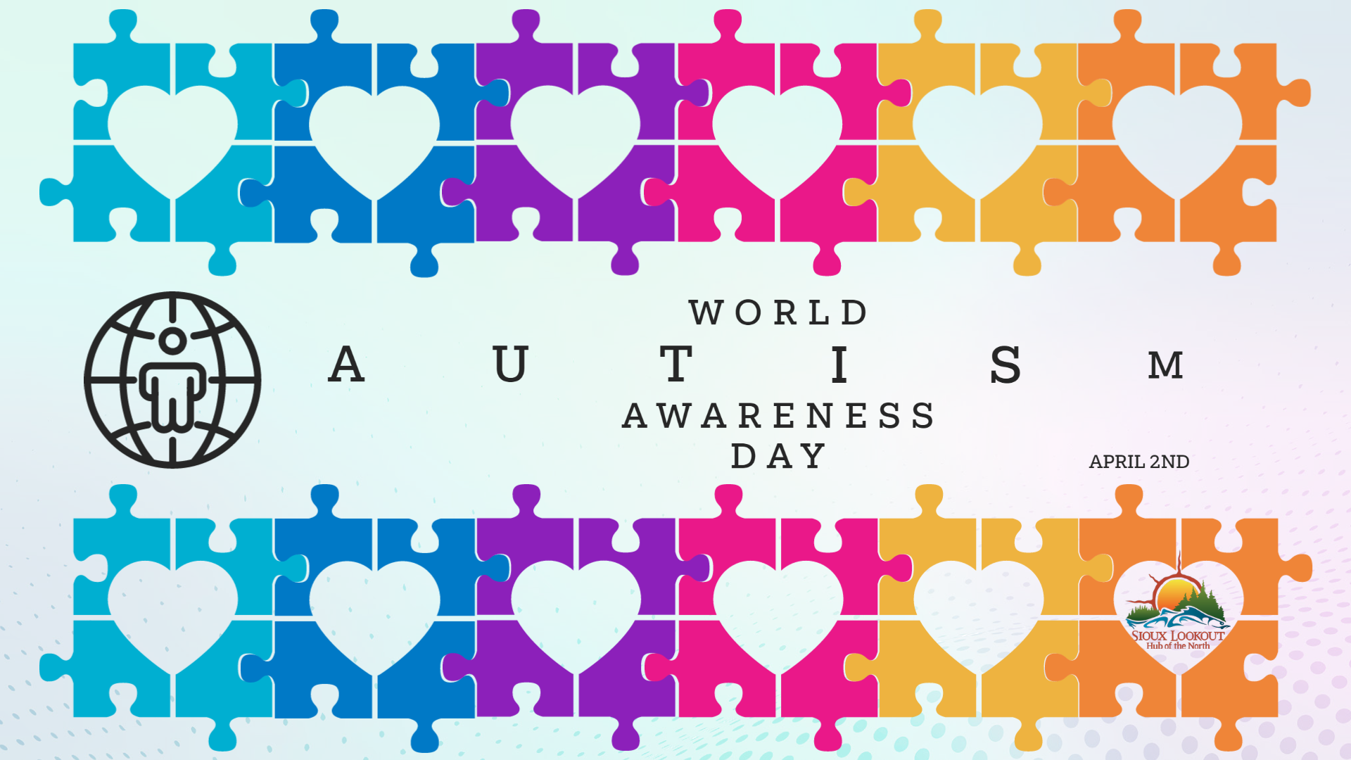 Decorative image with a rainbow of heart-shaped puzzle pieces