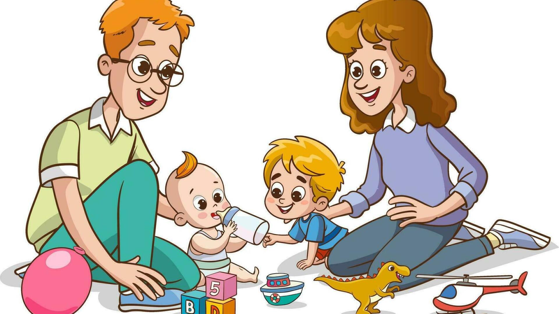 2 parents and 2 tots playing on the floor