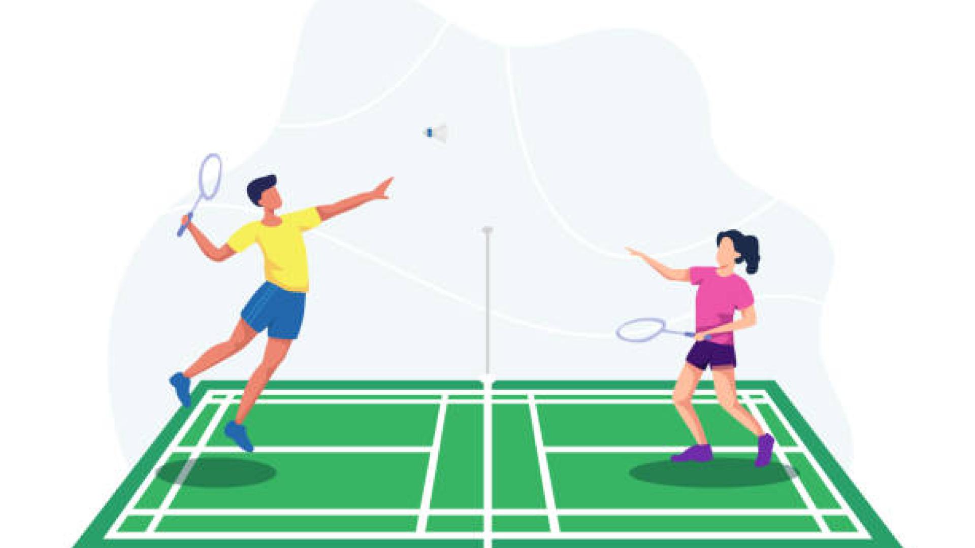 a badminton match in progress