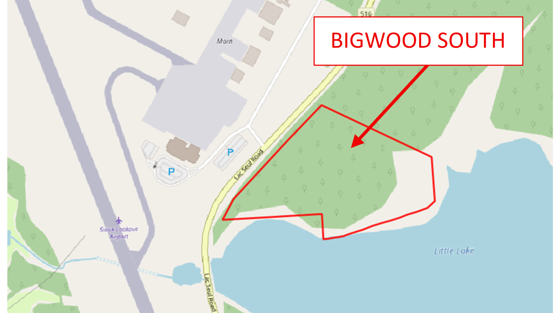 Map showing the location of the Bigwood South property
