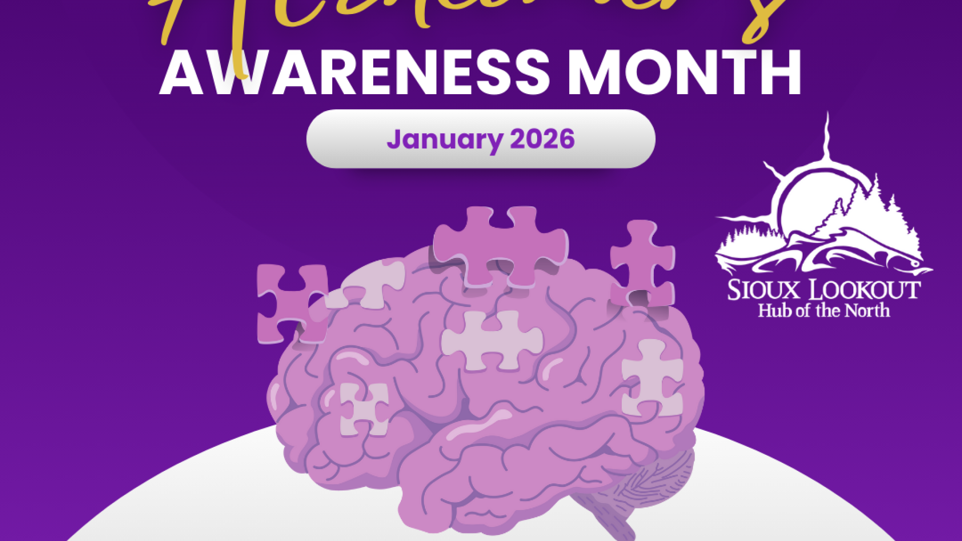 A graphic of a human brain with missing puzzle pieces representing the memories lost to those with Alzheimer's disease