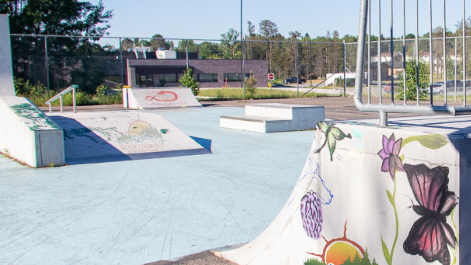 A photo of the Sioux Lookout Skate Park with text reading "June is Recreation and Parks Month"