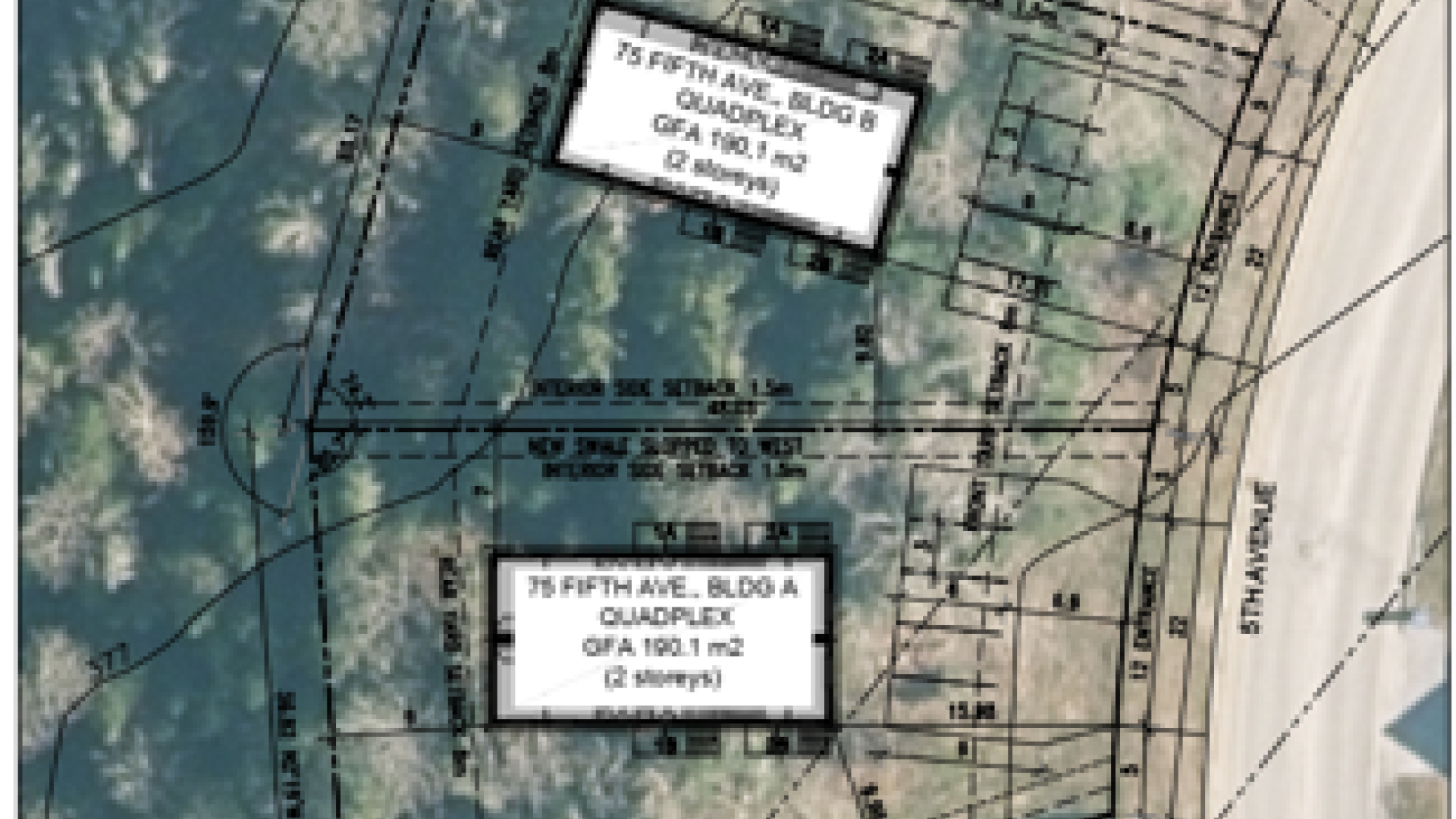A satellite image showing the proposed quadruplexes for OP02-2026 and Z06-2026