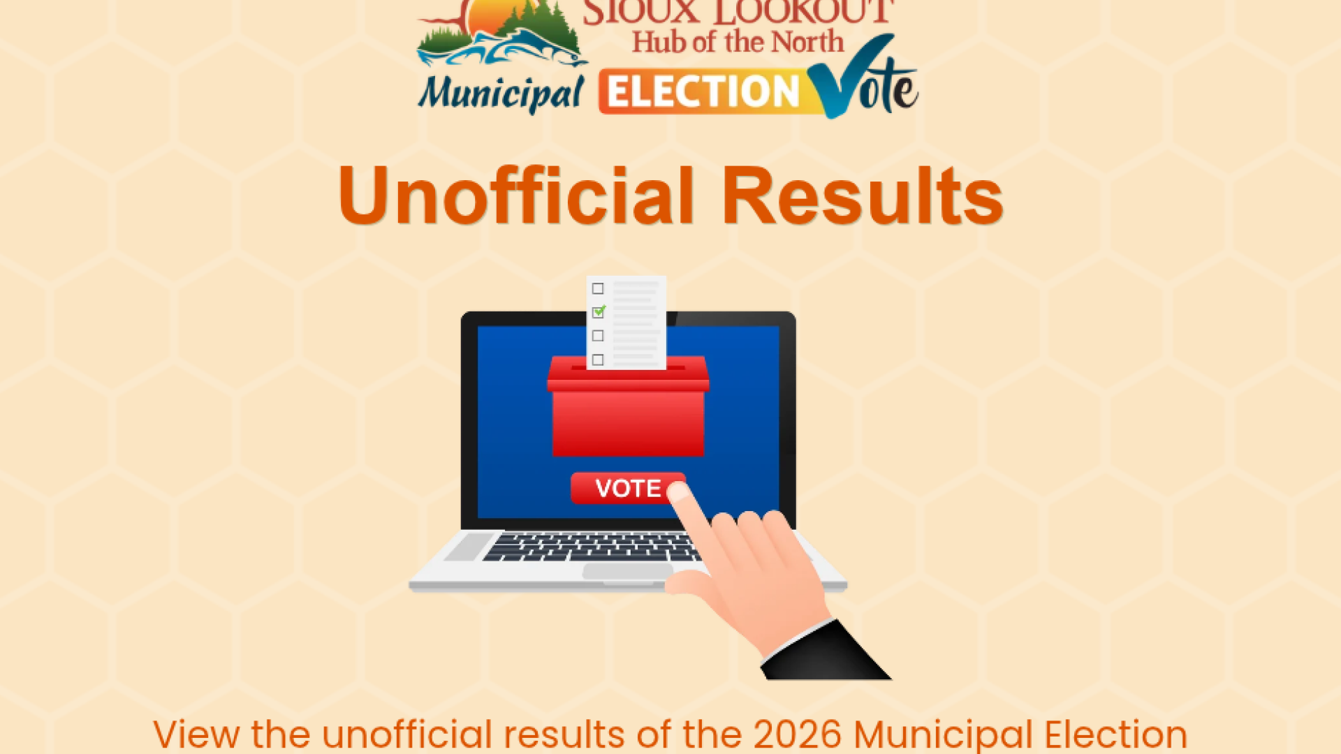 An image of a voting button on a computer monitor below "Unofficial Results"