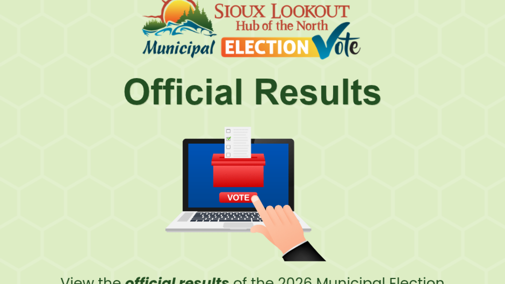 Graphic announcing the official results of the 2026 Sioux Lookout Municipal Election.