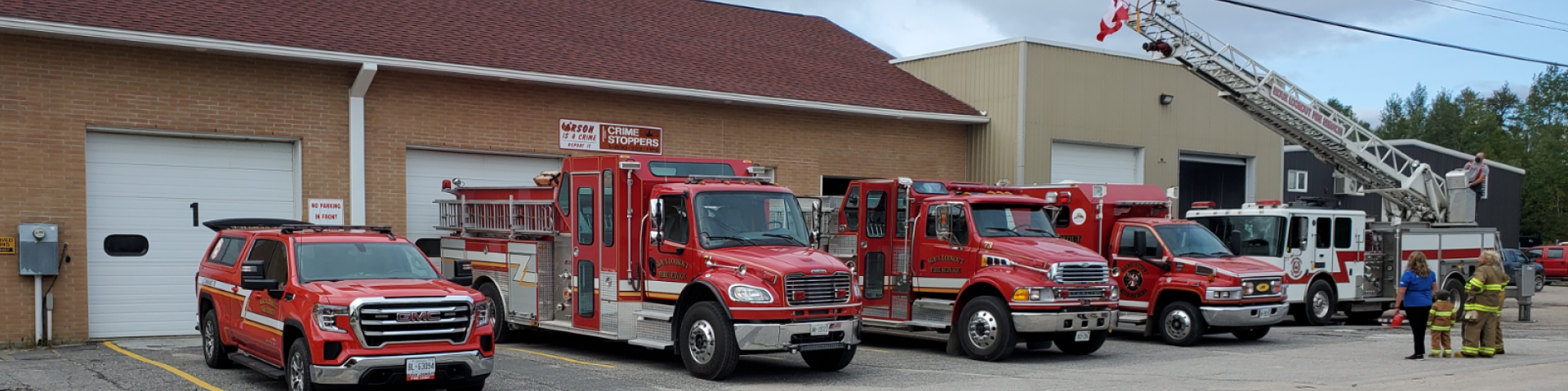Fire trucks lined up outside the Sioux Lookout Fire Hall