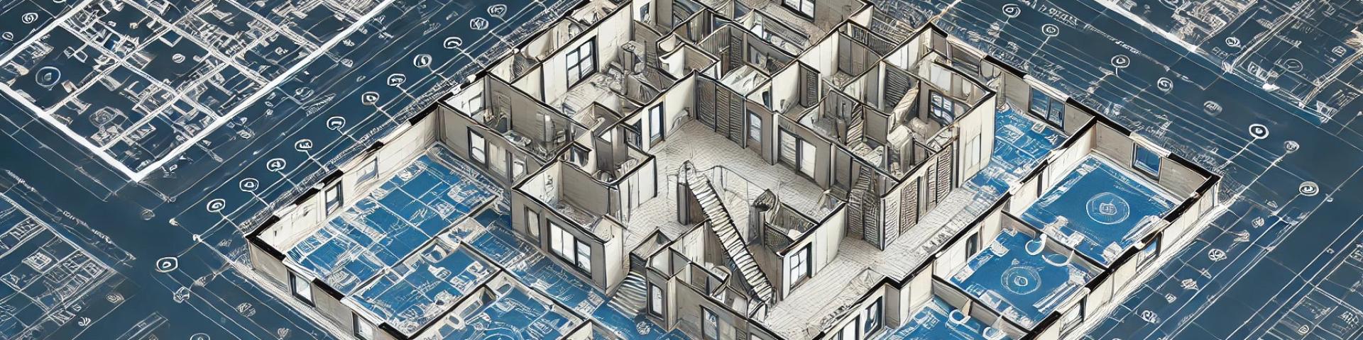 Detailed blueprint of a modern building. AI generated