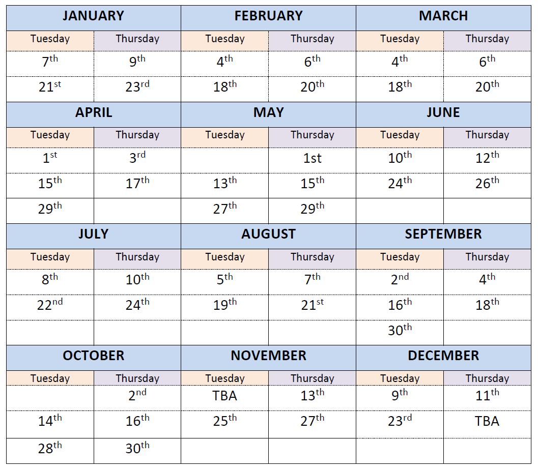 2025 Recycling Pick-up Calendar