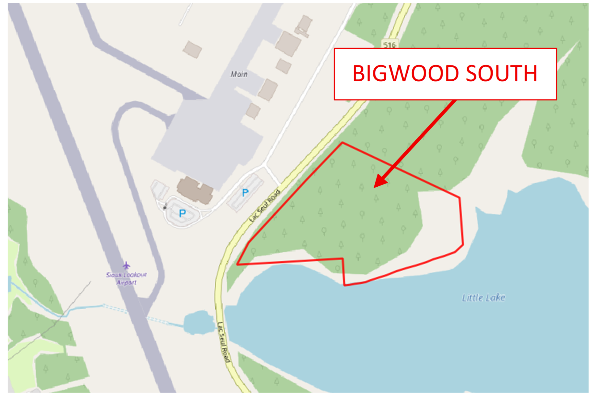 Map showing the location of the Bigwood South property