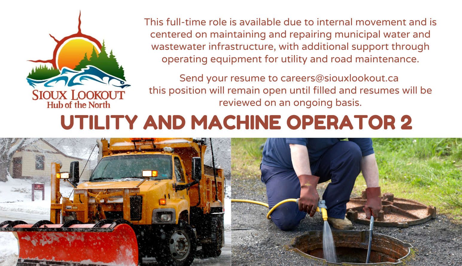 Snowplow and worker flushing manhole.