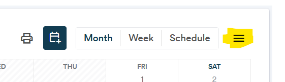 Image of calendar toolbar with the menu button highlighted