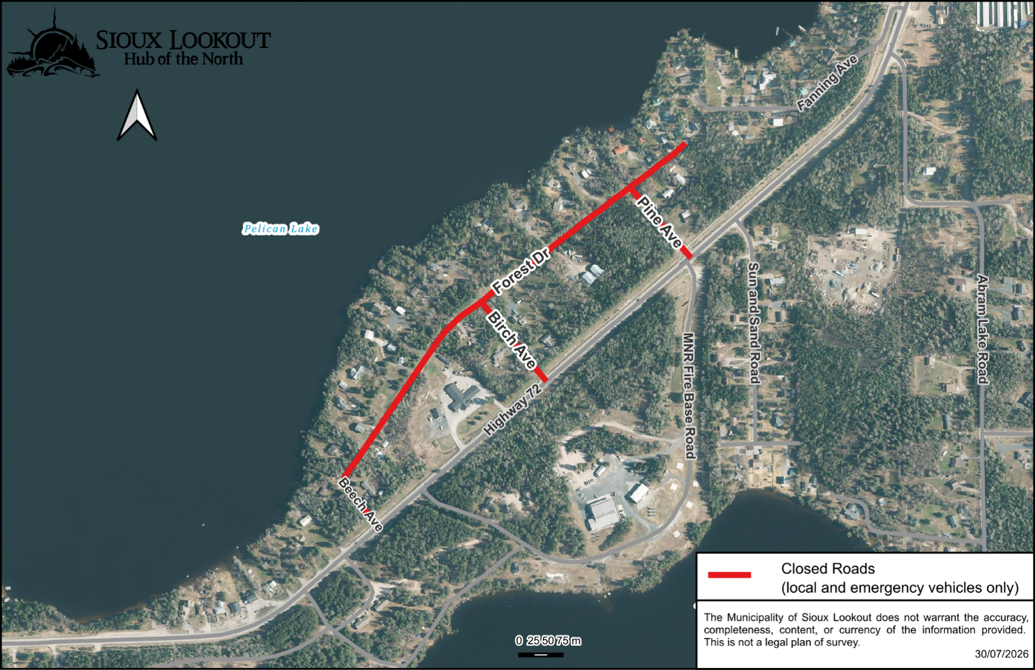 Map of temporary road closure affected area.