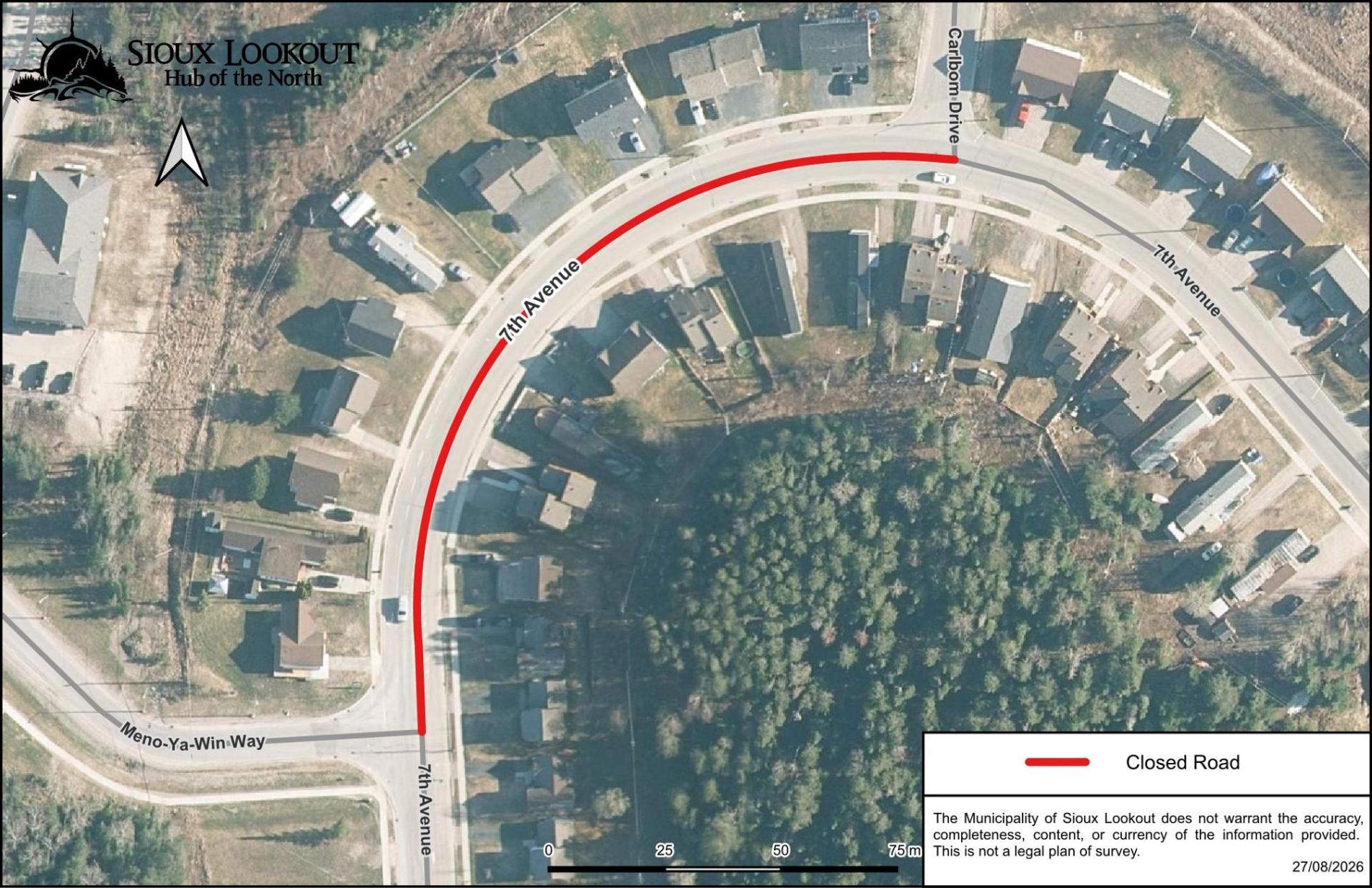 A map showing where a temporary road closure will take place on Seventh Avenue