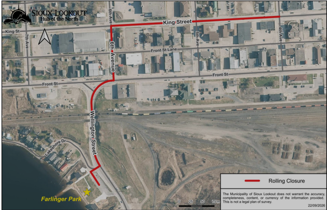 Map showing temporary road closures along the Truth and Reconciliation March route on September 29, 2026.